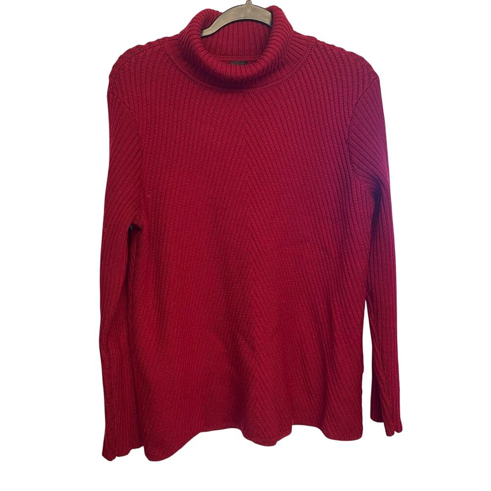Eileen Fisher Red 100% Italian Merino Wool Chevron Rib Turtleneck Sweater Medium